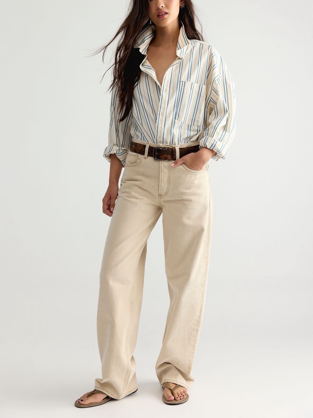 Agolde Wide-Leg High-Rise Jeans in Light Beige